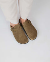 Khaki Green Suede Wide Mules