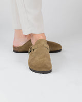 Khaki Green Suede Wide Mules