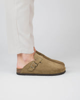 Khaki Green Suede Wide Mules
