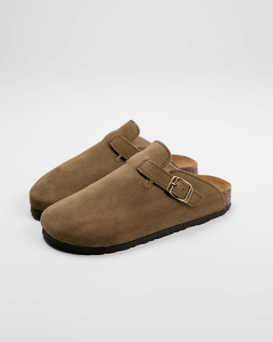 Khaki Green Suede Wide Mules