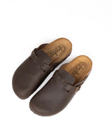 Mules anchos de piel de chocolate