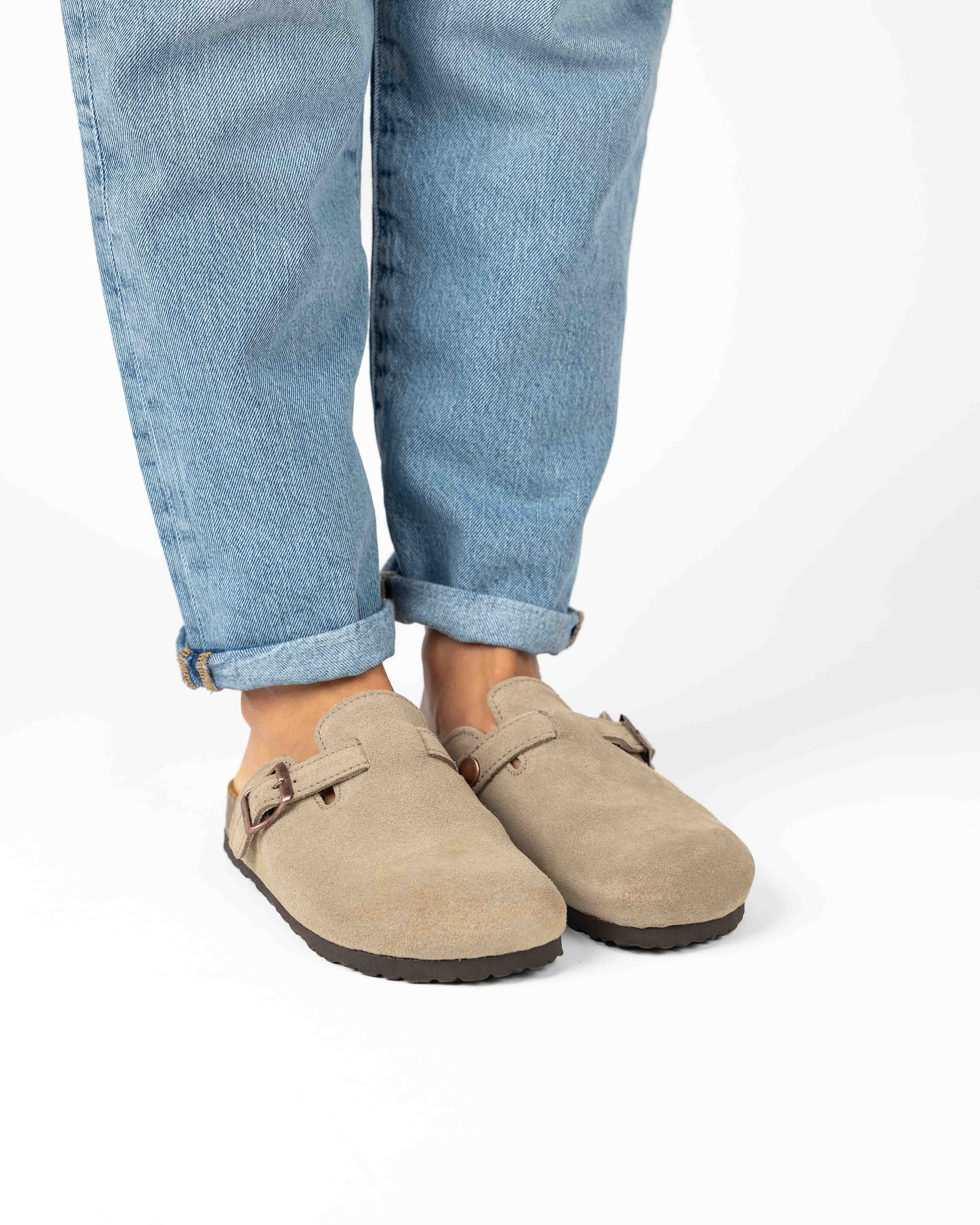 Taupe Suede Mules