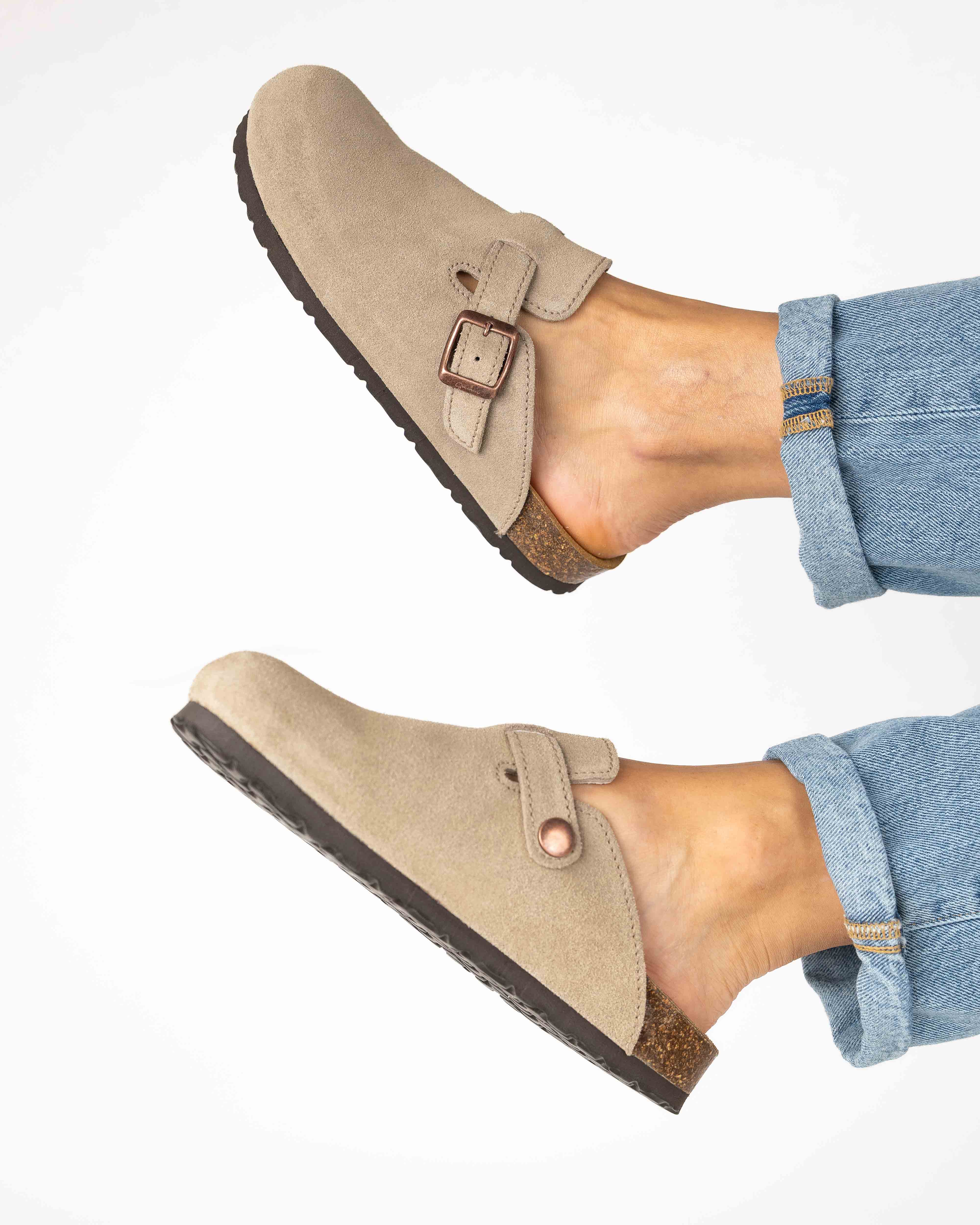 Taupe Suede Mules