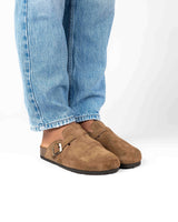 Wide Suede Hazelnut Mules