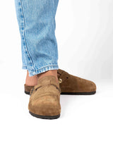 Wide Suede Hazelnut Mules