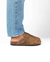 Wide Suede Hazelnut Mules