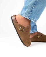Wide Suede Hazelnut Mules