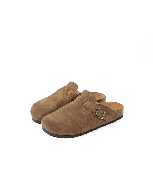 Wide Suede Hazelnut Mules