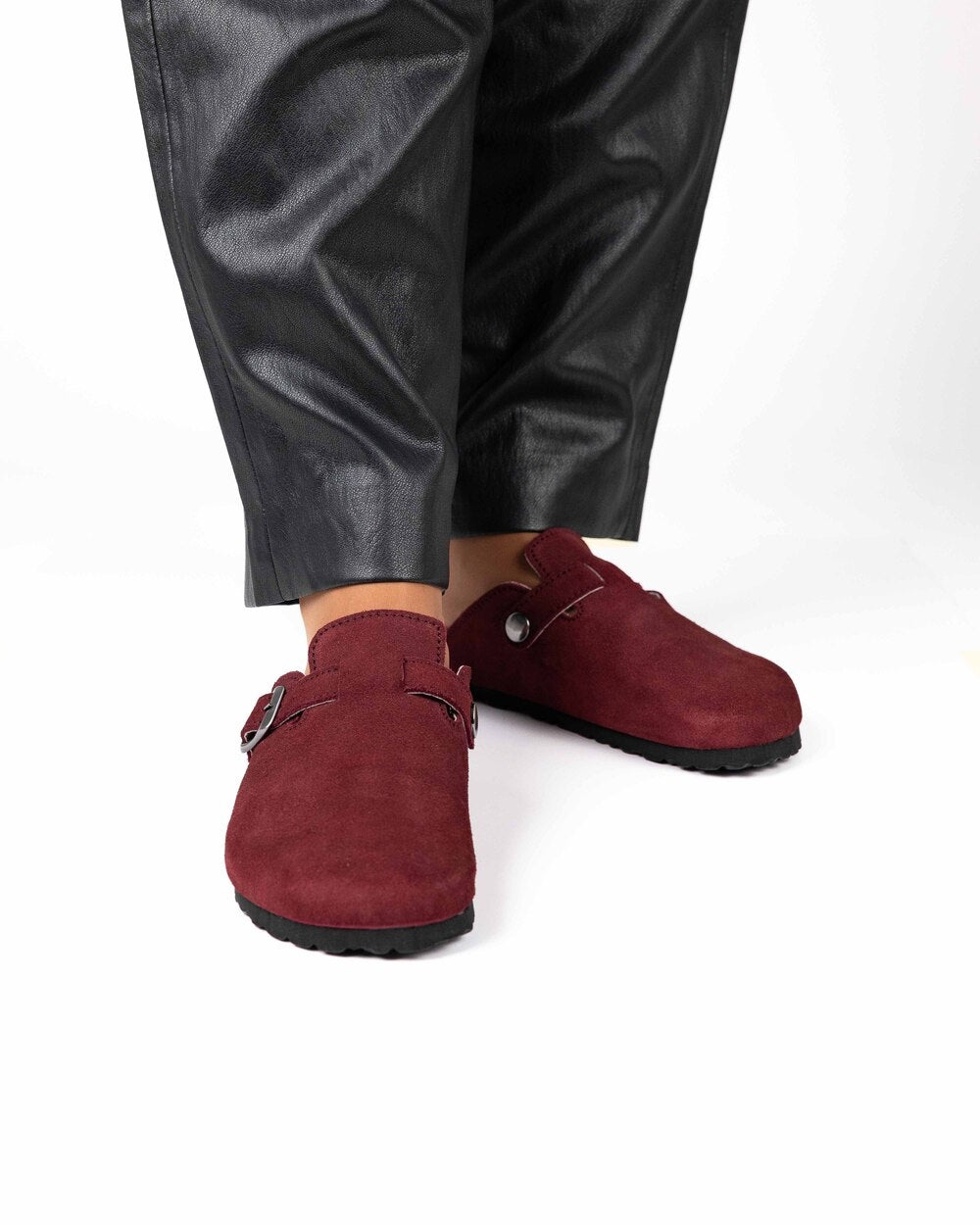 Mules Wide Camurça Bordeaux