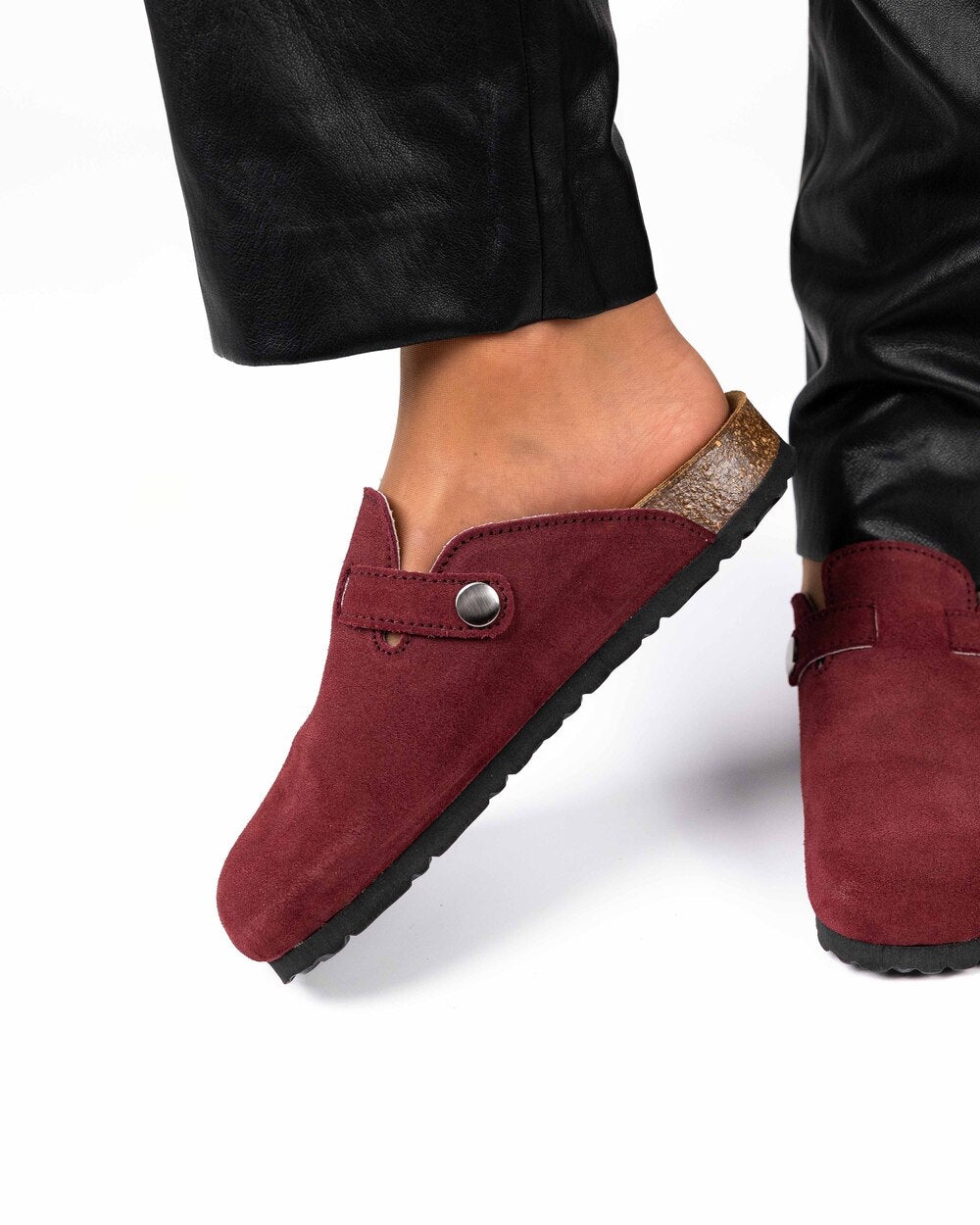 Mules Wide Camurça Bordeaux