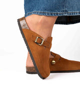 Mules Wide Camurça Camel