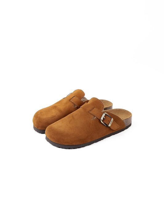Wide Suede Camel Mules