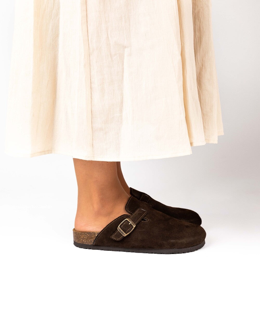 Mules Wide Camurça Chocolate