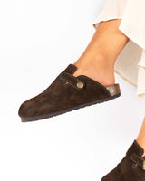 Mules Wide Camurça Chocolate