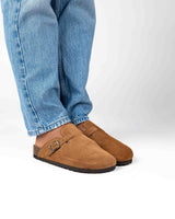 Wide Suede Mules Honey